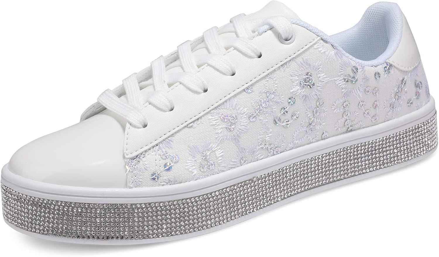 uubaris Klassische Damen-Turnschuhe mit Glitzer, Schnürung ...